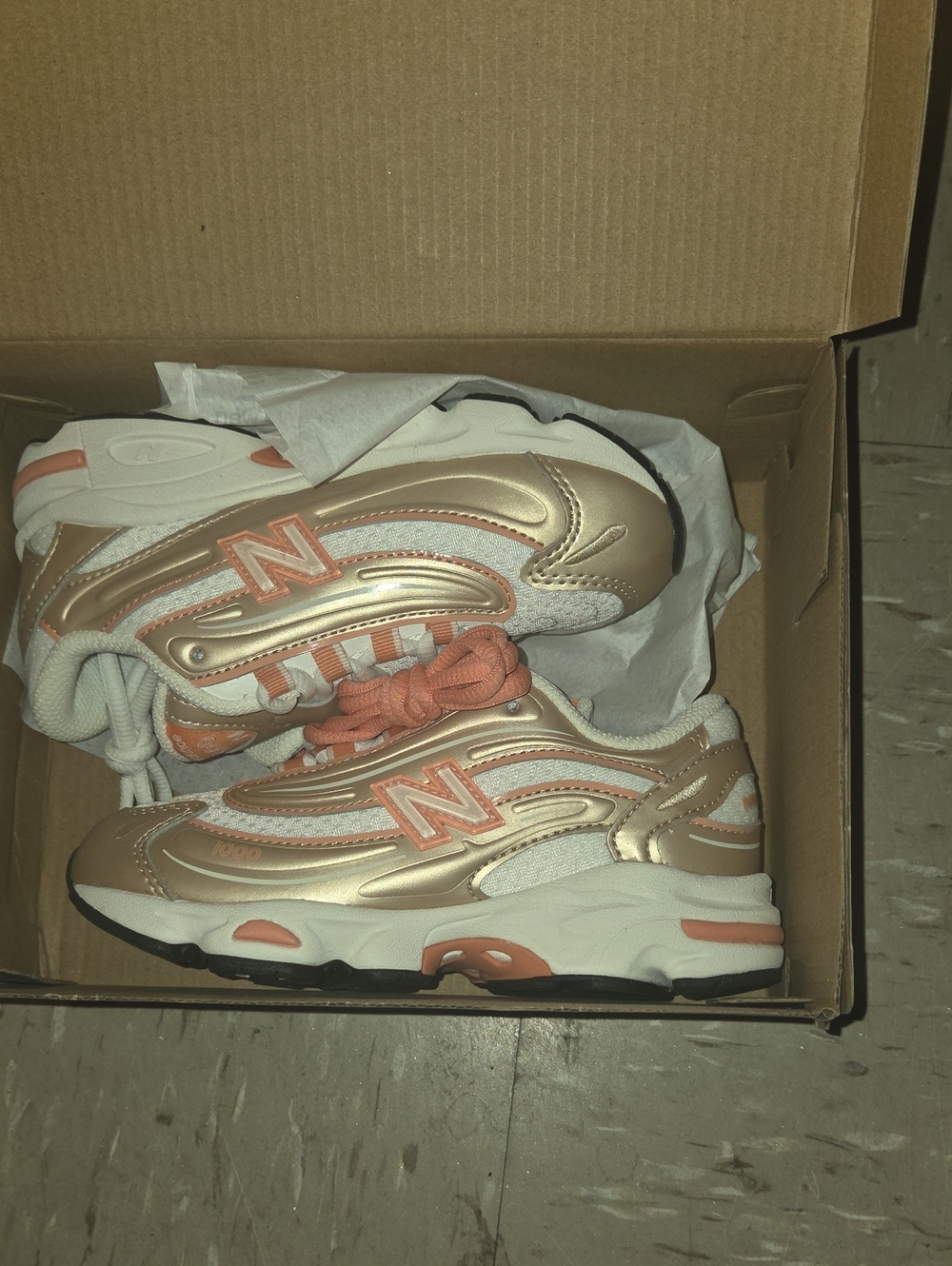 New Balance Kids Metallic Gold & Peach Sneakers Preschool Size 12
